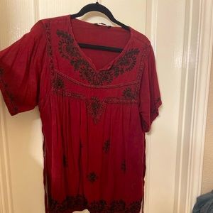 Boho Red and Black Embroidered Women’s Top